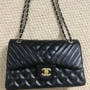 Black chain strap bag not authentic Chanel.